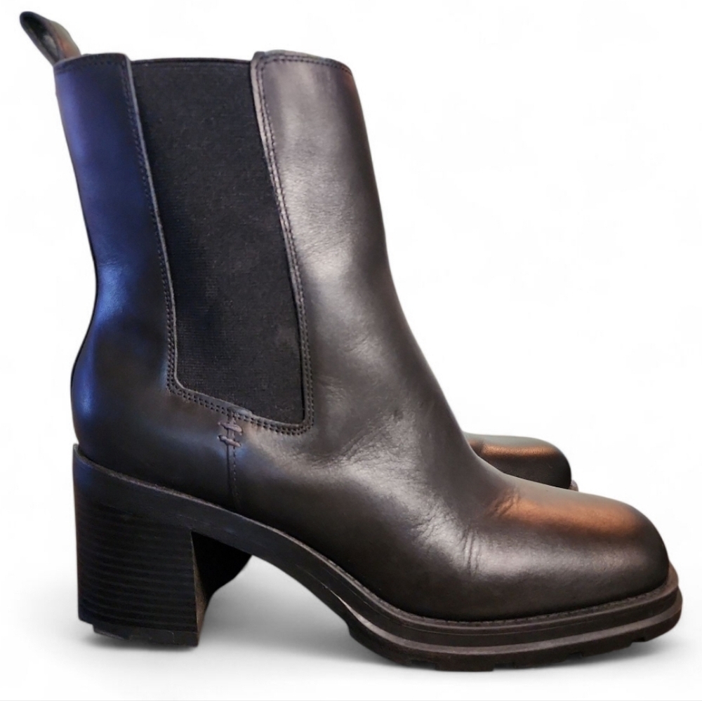 Crown Vintage Dilana Platform Boots Black Women's Size 9.5 Leather Chunky Heel